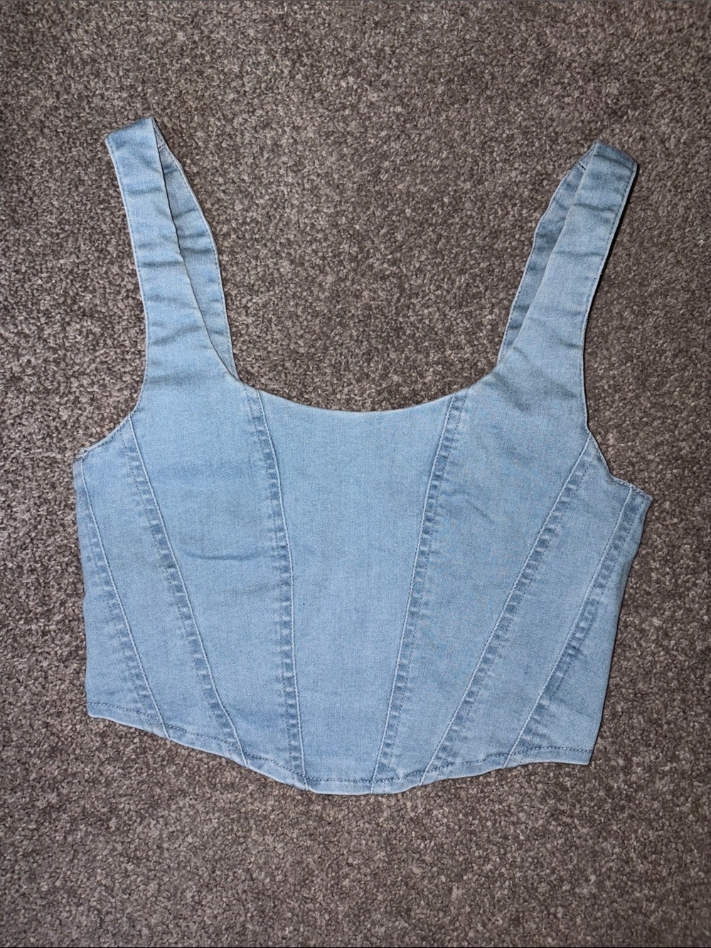 Twik -Light Wash Denim Corset Crop Top